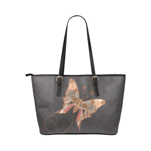 Steampunk Mechanical Butterfly by ArtformDesigns Leather Tote Bag/Large (Model 1651)