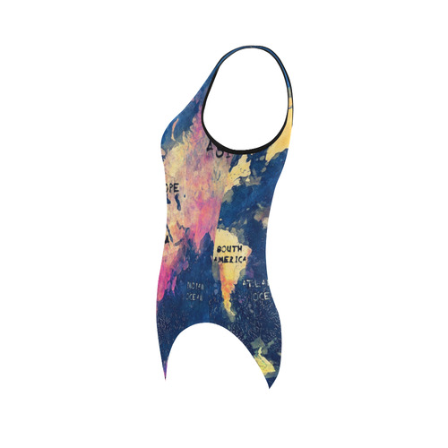 world map oceans and continents Vest One Piece Swimsuit (Model S04)