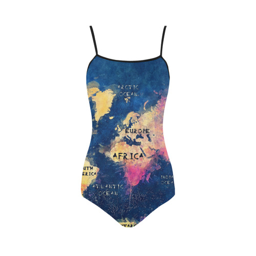 world map oceans and continents Strap Swimsuit ( Model S05)