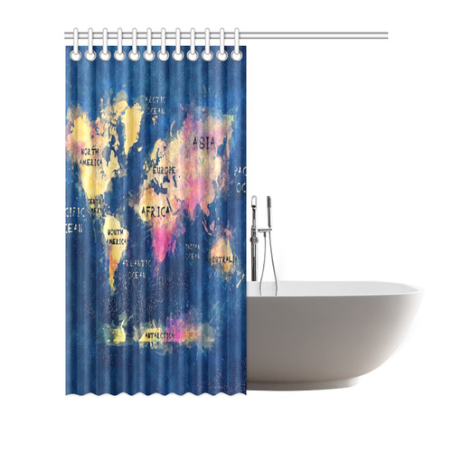 world map oceans and continents Shower Curtain 66"x72"