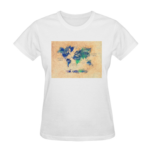 world map OCEANS and continents Sunny Women's T-shirt (Model T05)