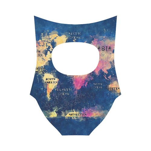 world map oceans and continents Strap Swimsuit ( Model S05)