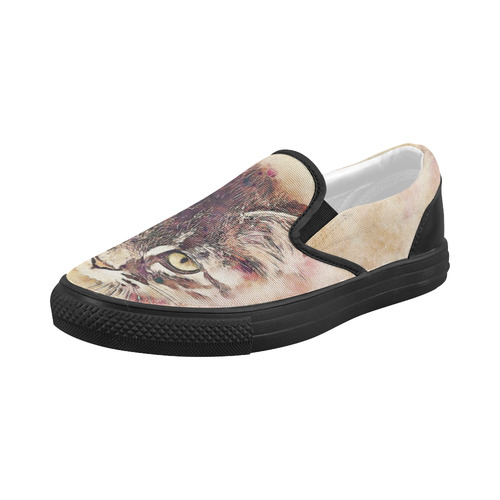 watercolor cat Women's Slip-on Canvas Shoes (Model 019)