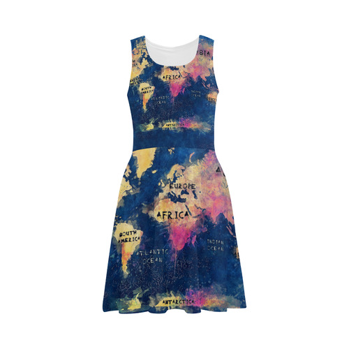 world map oceans and continents Atalanta Sundress (Model D04)