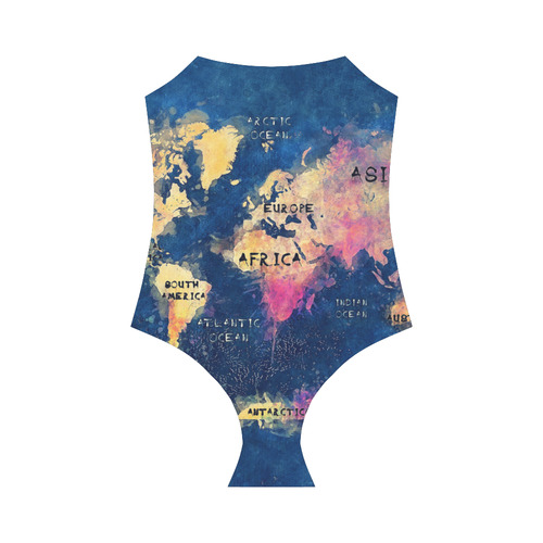 world map oceans and continents Strap Swimsuit ( Model S05)