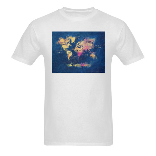 world map oceans and continents Men's T-Shirt in USA Size (Two Sides Printing)