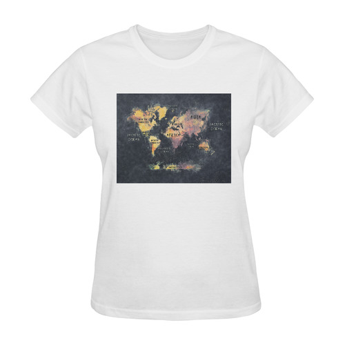 world map OCEANS and continents Sunny Women's T-shirt (Model T05)