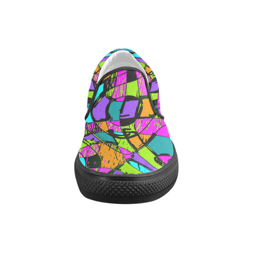 Abstract Art Squiggly Loops Multicolored Men's Unusual Slip-on Canvas Shoes (Model 019)