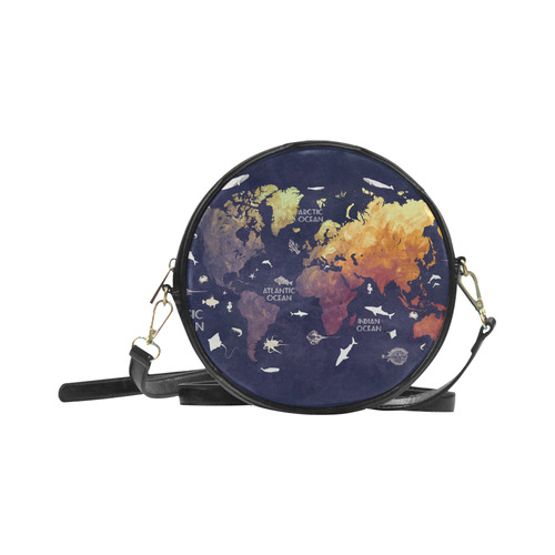 ocean world map Round Sling Bag (Model 1647)