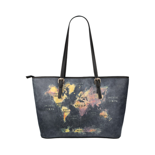 world map OCEANS and continents Leather Tote Bag/Large (Model 1651)