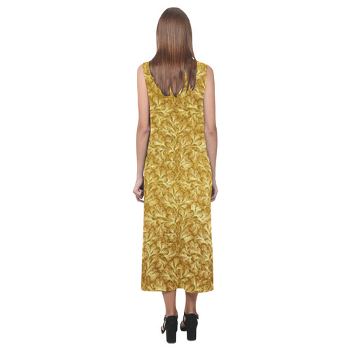 Vintage Floral Lace Leaf Yellow Phaedra Sleeveless Open Fork Long Dress (Model D08)