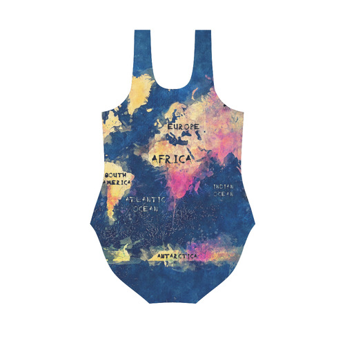 world map oceans and continents Vest One Piece Swimsuit (Model S04)