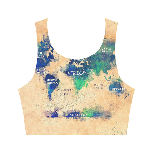 world map OCEANS and continents Women's Crop Top (Model T42)