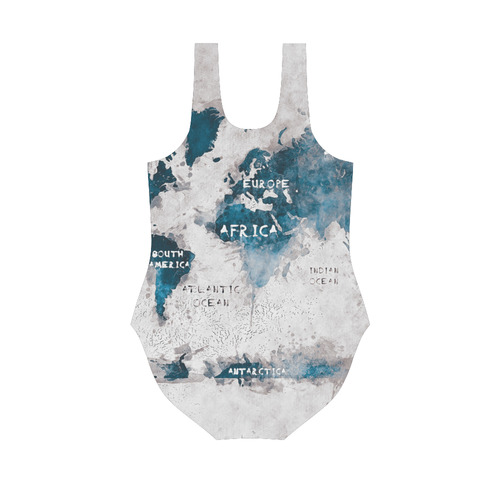 world map OCEANS and continents Vest One Piece Swimsuit (Model S04)