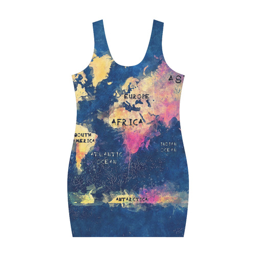 world map oceans and continents Medea Vest Dress (Model D06)