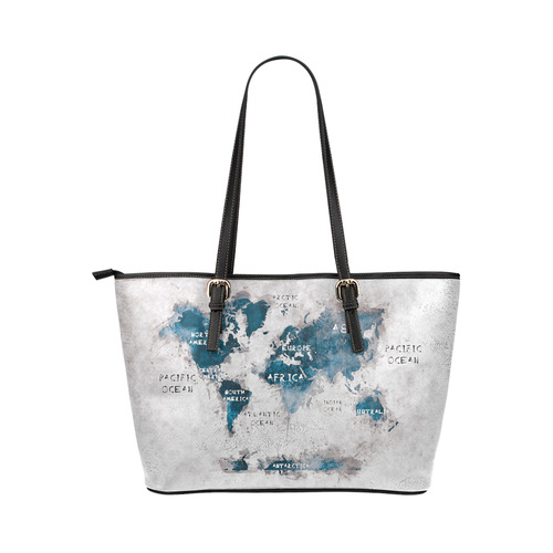 world map OCEANS and continents Leather Tote Bag/Large (Model 1651)