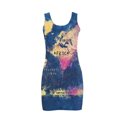 world map oceans and continents Medea Vest Dress (Model D06)