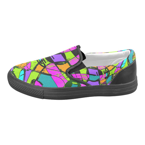 Abstract Art Squiggly Loops Multicolored Men's Unusual Slip-on Canvas Shoes (Model 019)