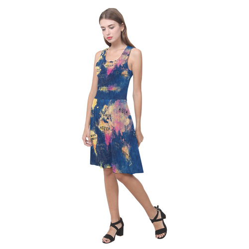 world map oceans and continents Atalanta Casual Sundress(Model D04)