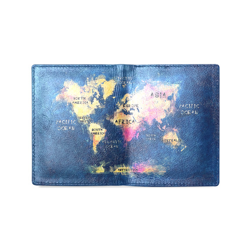 world map oceans and continents Men's Leather Wallet (Model 1612)