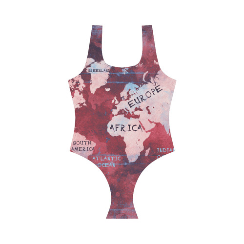 world map Vest One Piece Swimsuit (Model S04)