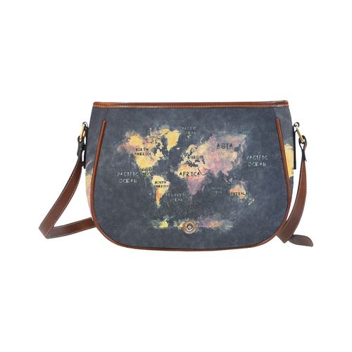 world map OCEANS and continents Saddle Bag/Large (Model 1649)