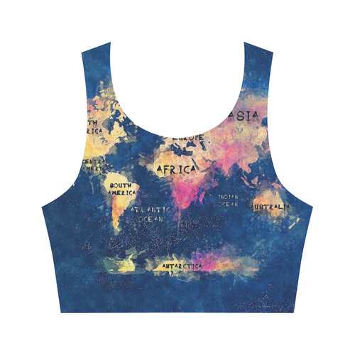 world map oceans and continents Women's Crop Top (Model T42)