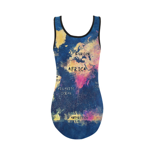 world map oceans and continents Vest One Piece Swimsuit (Model S04)