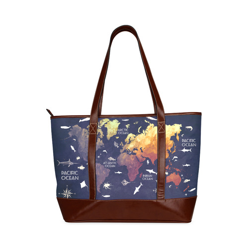 ocean world map Tote Handbag (Model 1642)