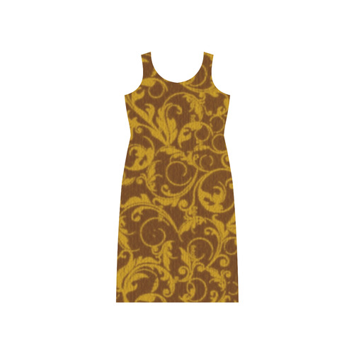 Vintage Swirls Mango Cinnamon Phaedra Sleeveless Open Fork Long Dress (Model D08)