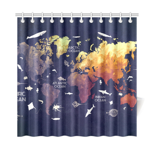 ocean world map Shower Curtain 72"x72"