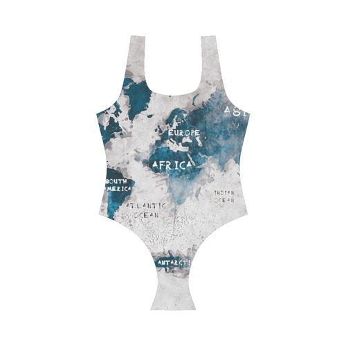 world map OCEANS and continents Vest One Piece Swimsuit (Model S04)