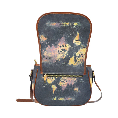 world map OCEANS and continents Saddle Bag/Large (Model 1649)