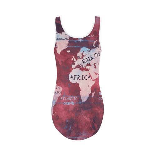 world map Vest One Piece Swimsuit (Model S04)