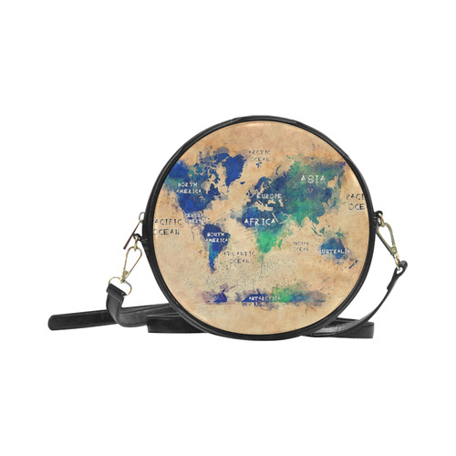 world map OCEANS and continents Round Sling Bag (Model 1647)