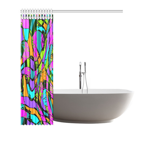 Abstract Art Squiggly Loops Multicolored Shower Curtain 72"x72"