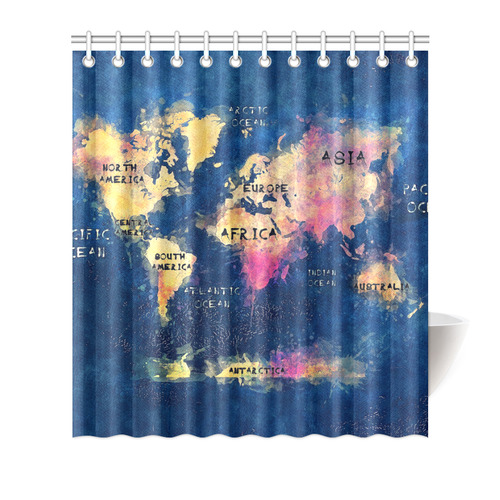world map oceans and continents Shower Curtain 66"x72"