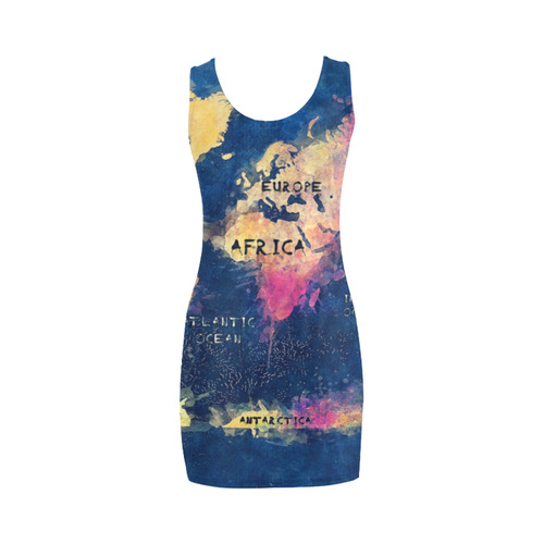 world map oceans and continents Medea Vest Dress (Model D06)