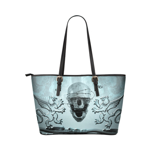 Scary skull with lion Leather Tote Bag/Large (Model 1651)
