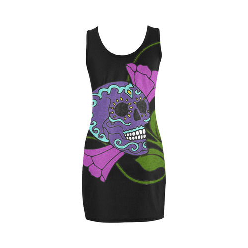 Día De Los Muertos Skull Flowers Medea Vest Dress (Model D06)