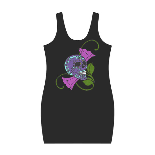 Día De Los Muertos Skull Flowers Medea Vest Dress (Model D06)