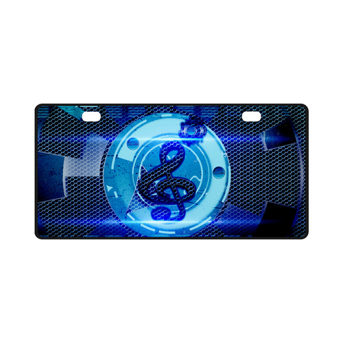 Music, clef in blue mechanical design License Plate
