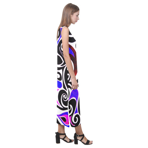 Wacky Retro Swirl Phaedra Sleeveless Open Fork Long Dress (Model D08)