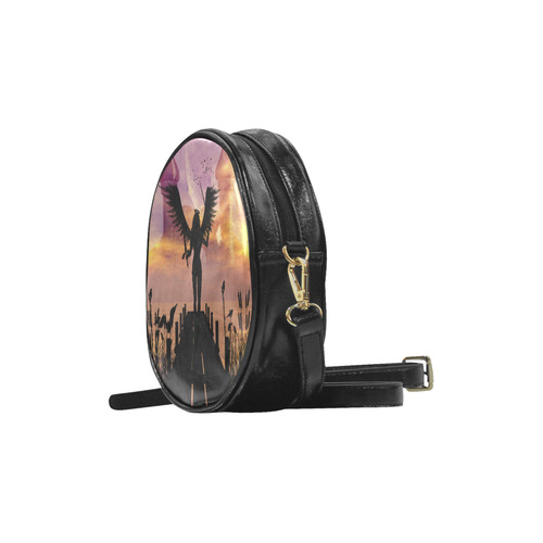 Angel on a jetty in the sunset Round Sling Bag (Model 1647)