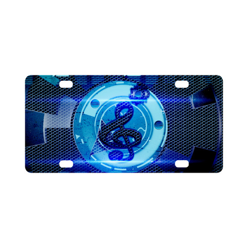 Music, clef in blue mechanical design Classic License Plate