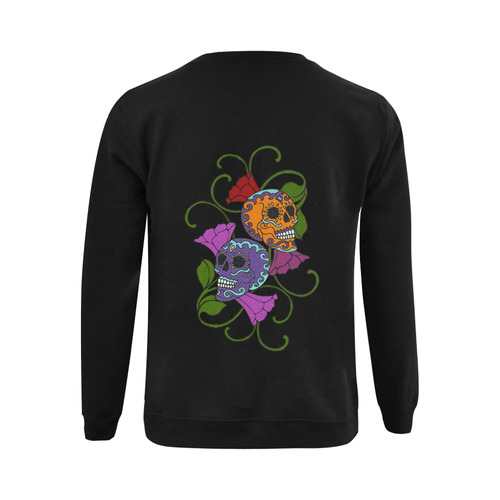 Día De Los Muertos Two Skulls Flowers Gildan Crewneck Sweatshirt(NEW) (Model H01)