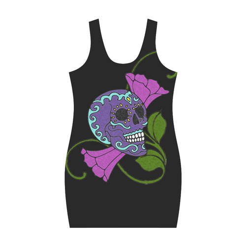 Día De Los Muertos Skull Flowers Medea Vest Dress (Model D06)