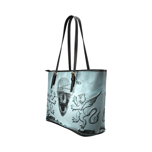 Scary skull with lion Leather Tote Bag/Large (Model 1651)