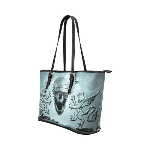 Scary skull with lion Leather Tote Bag/Large (Model 1651)