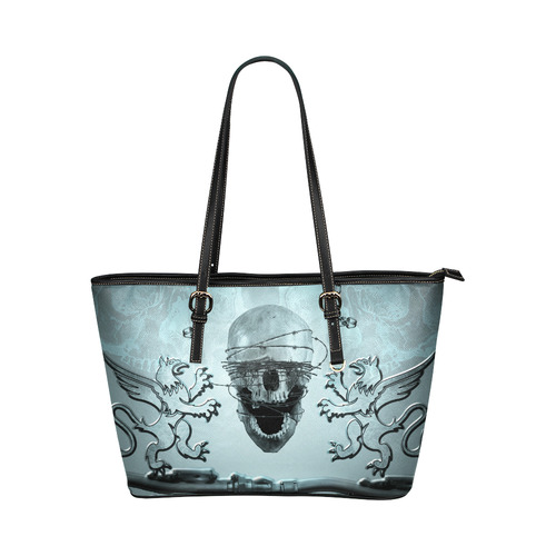 Scary skull with lion Leather Tote Bag/Large (Model 1651)